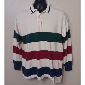 Vintage 90s Britches Men's Medium Rugby Polo Shirt L/S Striped Cotton